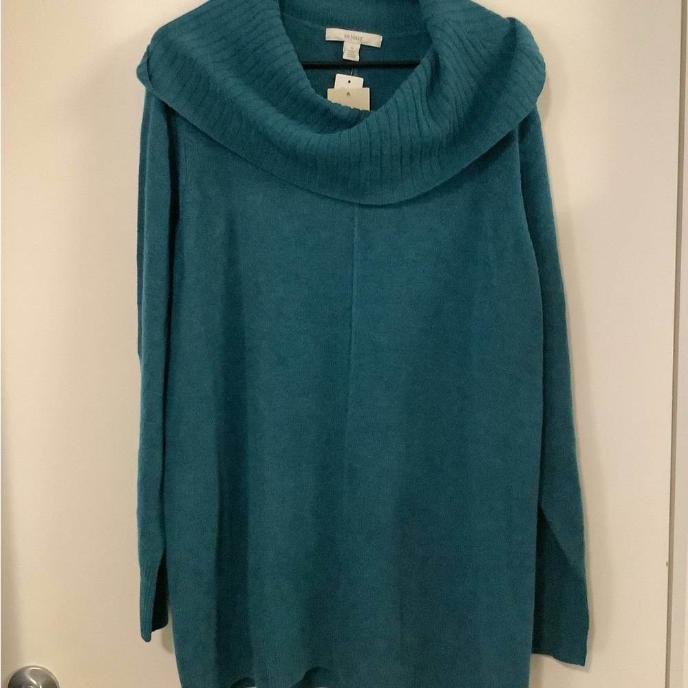 Sejour Teal Cowl Neck Sweater